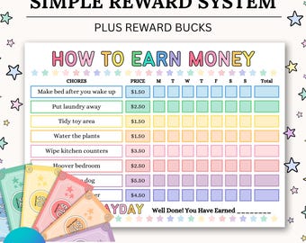 How To Earn Money Chore Chart | Editable Allowance Chore Chart for Kids | Printable Chore Chart for kids | Responsibility chart for kids