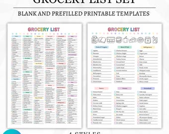 Liste de courses imprimable | Liste de courses modifiable | Liste d'épicerie principale modifiable | Liste de courses vierge | Liste de contrôle du planificateur de repas hebdomadaire