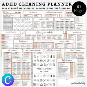 ADHD Cleaning Planner Editable & Printable, Family Chore Chart, Cleaning Checklist, Cleaning schedule, Cleaning Cards, Declutter Challenge