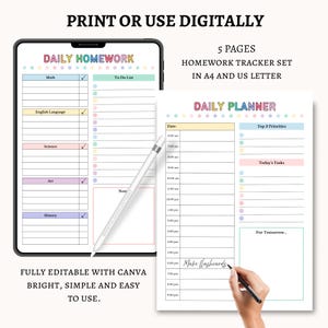 Editable Homework Planner Checklist | Printable Kids Homework Trackers ...