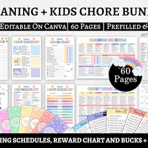 Puede incluir: Un colorido paquete de gráficos y horarios de tareas imprimibles para niños. Incluye rutinas diarias, listas de verificación, gráficos de tareas, horarios de limpieza, tablas de recompensas y más. El paquete contiene 60 páginas.