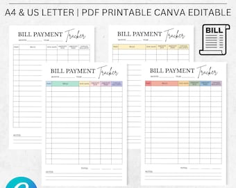 Rastreador de pagos de facturas editable, lista de verificación de pagos mensuales imprimible, rastreador de gastos y facturas, organizador de pagos de facturas, registro de pagos de facturas, PDF