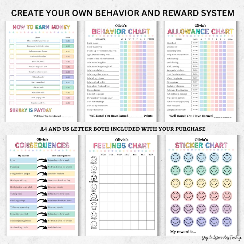Editable Kids chore chart bundle,Kids daily checklist canva,Editable responsibility chart,Allowance,Screentime,Behavior,Reward chart, PDF image 7