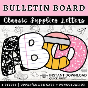 School Supply Bulletin Board Alphabet Letters Classroom Decor Teacher Printable Seasonal Decor for Education Back to School Classroom Theme