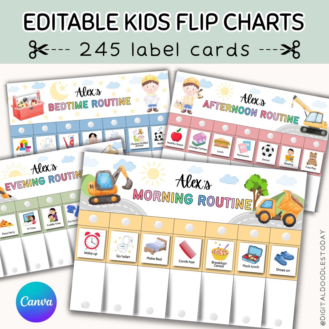 Kids Flip Chart Toddler Routine Chart, Canva Editable Routine Flip ...