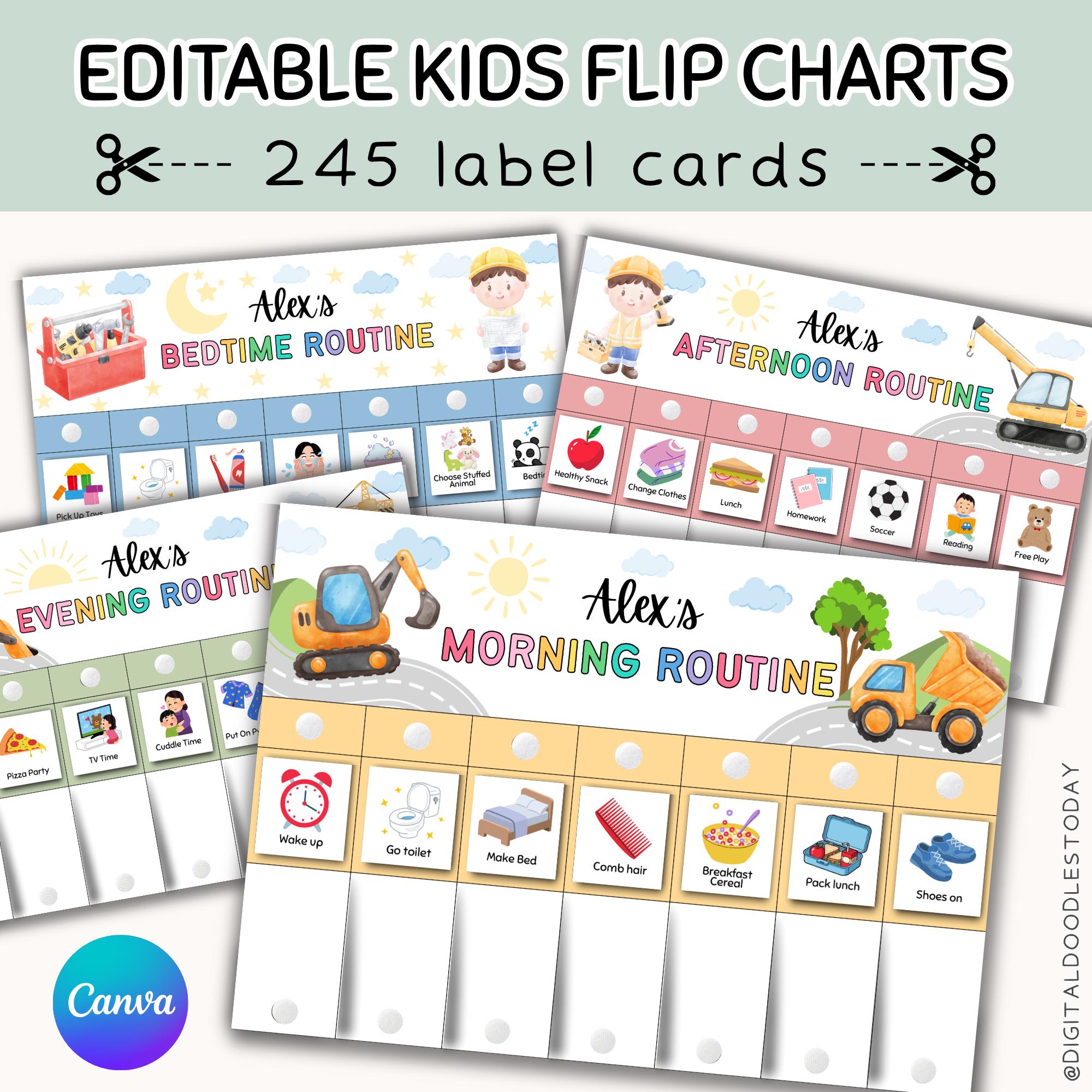 Kids Flip Chart Toddler Routine Chart, Canva Editable Routine Flip ...