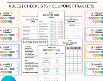 Editable Screen time checklist, Screen time rules,Screen time chore chart,Daily screen time schedule,Summer screen time checklist for kids