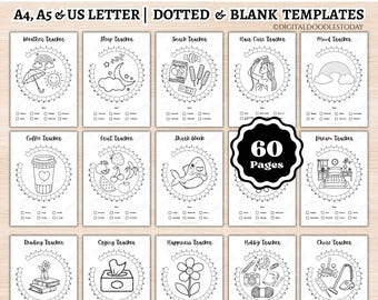 Bullet Journal Monthly Trackers Printable, Undated Monthly Trackers BUJO Color Doodles, Bullet Journal Bundle Digital , Journal Trackers PDF