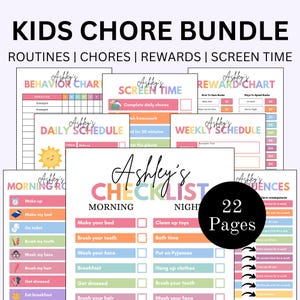 Editable Kids Chore Chart Bundle, School, Reward, Allowance, Daily Checklist, Weekly Chores, Behavior, Consequences, Screen Time, Letter image 1