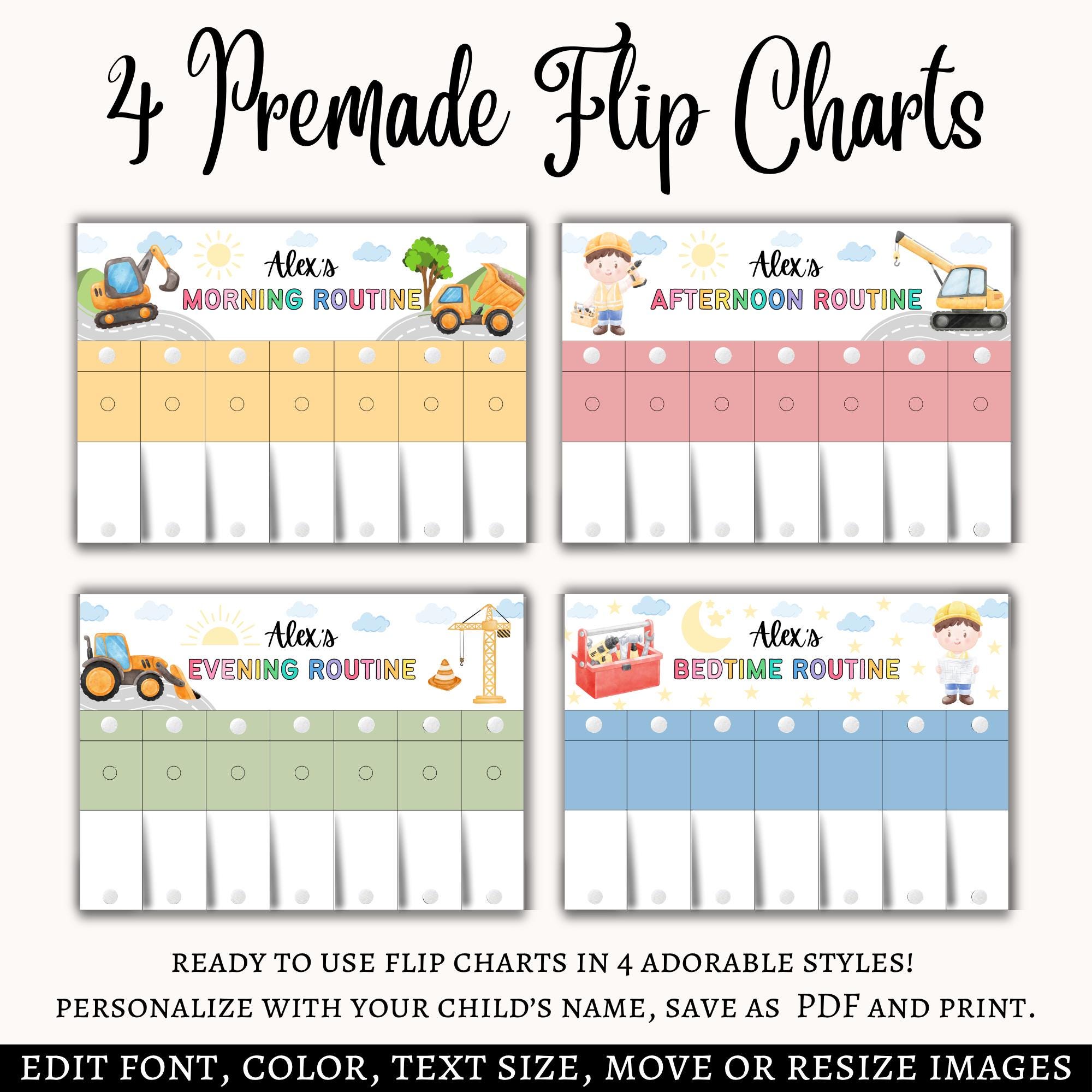 Kids Flip Chart Toddler Routine Chart, Canva Editable Routine Flip ...