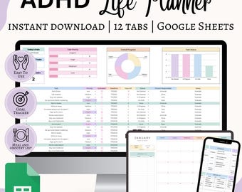 ADHD Life Planner Spreadsheet Google Sheets Task To Do List Template Digital Organizer Budget Tracker Excel Productivity Planner Daily Goal