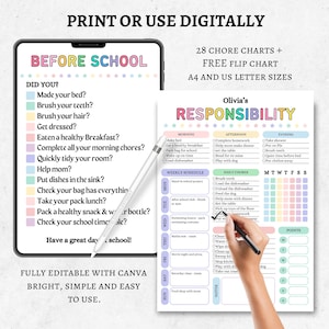 Editable Kids chore chart bundle,Kids daily checklist canva,Editable responsibility chart,Allowance,Screentime,Behavior,Reward chart, PDF image 9