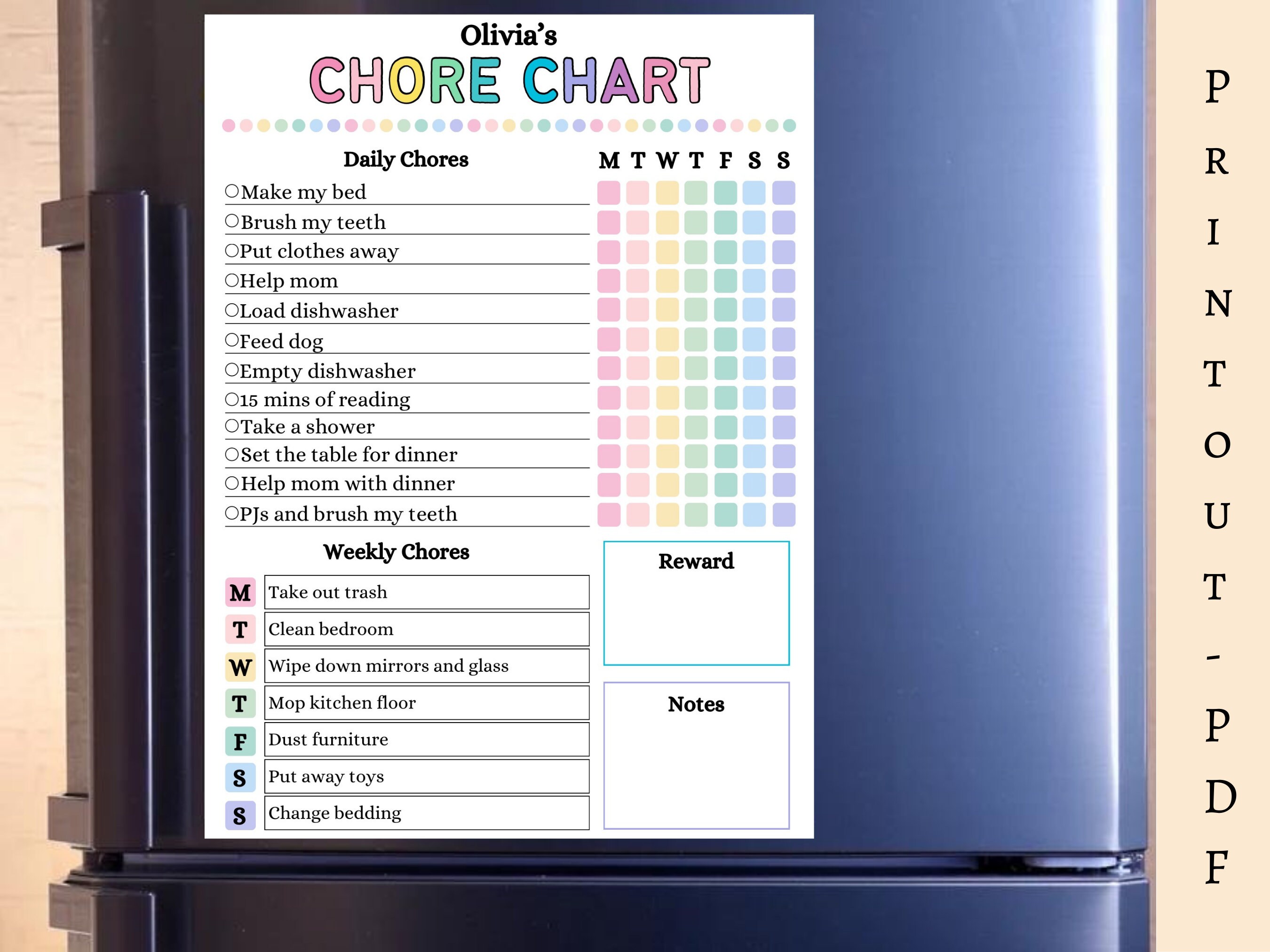 Chore Chart for Kids, Editable Daily and Weekly Kids Chore Chart, Teens ...