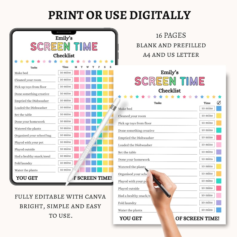 Screen Timetable Editable Screen Time Chart Bundle | Screen Time Rules | Screen Time ...