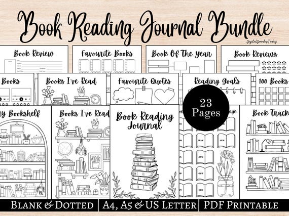 Book Reading Journal Reading Planner Bundle Book Tracker Reading Challenge Book Reading Log Book Review Monthly Yearly PRINTABLE Digital