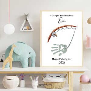 Dad Fish handafdruk kunst afdrukbare | Verjaardagskaart vader vissen | Handafdruk kinderhandafdruk hengel | Vadercadeau | Fijne vaderdag viskaart