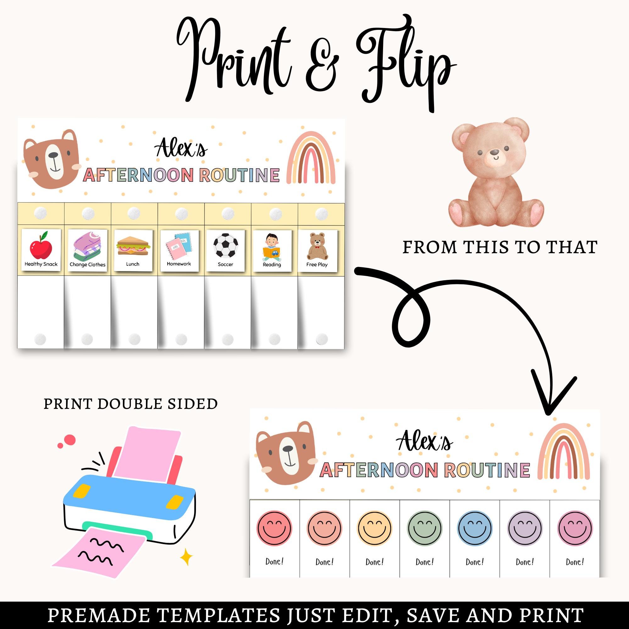 File Folder Routine Chart Kids Editable Kids Flip Routine Chart, Printable Morning Evening Bedtime ...