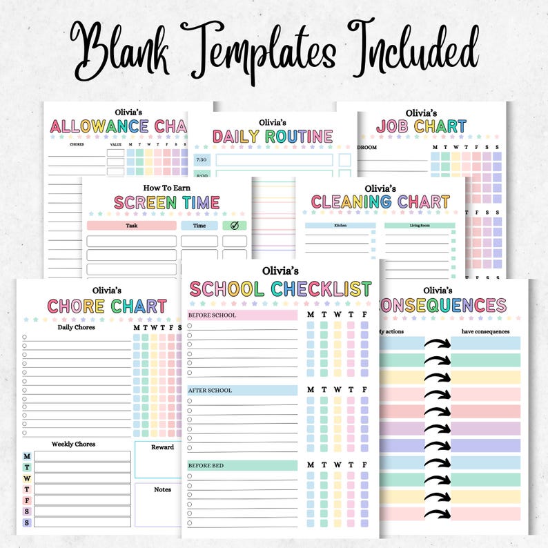 Editable Kids chore chart bundle,Kids daily checklist canva,Editable responsibility chart,Allowance,Screentime,Behavior,Reward chart, PDF image 10