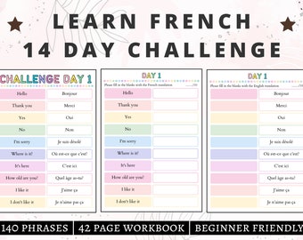Lingua francese / Esercizi di francese: frasi ed espressioni di base, frasi per principianti in francese, apprendimento del francese, quaderno di esercizi di francese, sfida francese