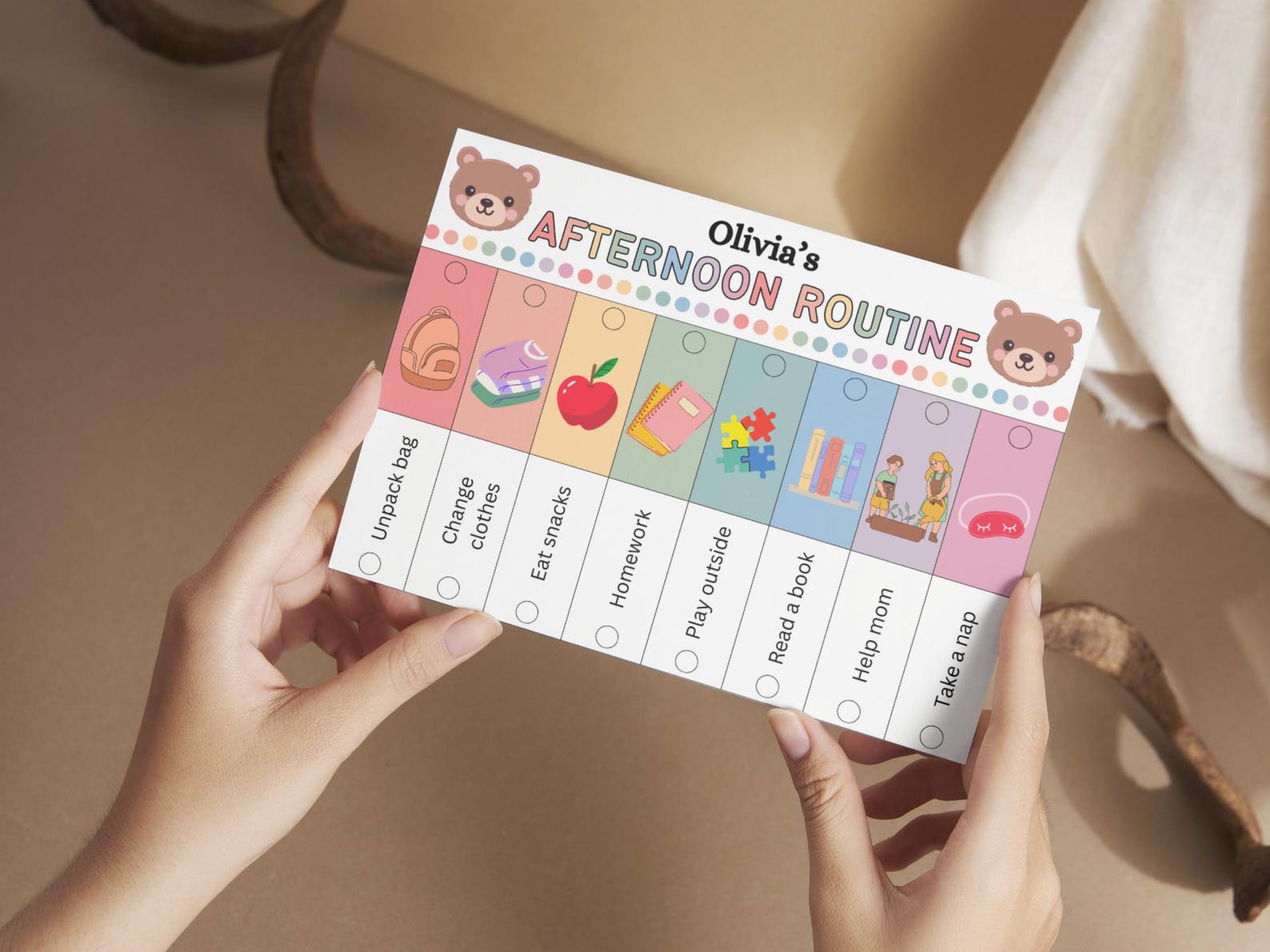Kids Boho Flip Routine Chart Editable Printable, Morning Evening ...