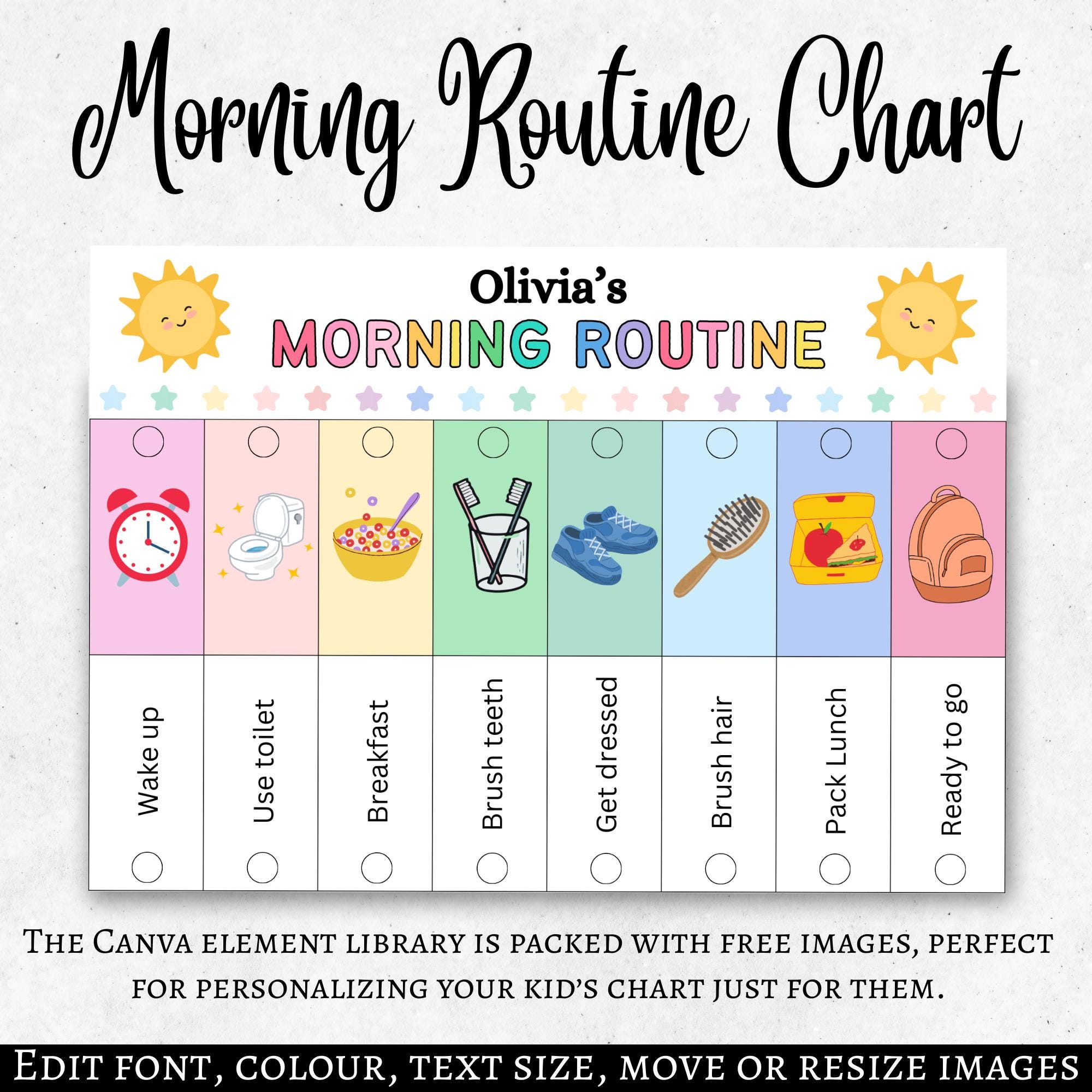 Kids Flip Routine Chart Editable Printable, Morning Evening Bedtime ...