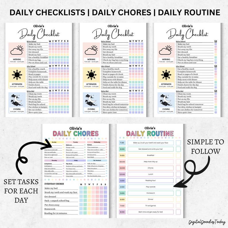 Editable Kids chore chart bundle,Kids daily checklist canva,Editable responsibility chart,Allowance,Screentime,Behavior,Reward chart, PDF image 4