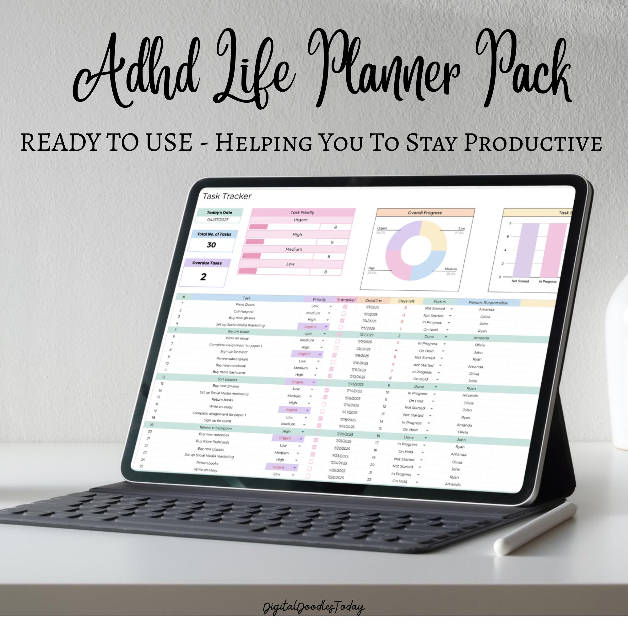 ADHD Life Planner Spreadsheet Google Sheets Task to Do List Template ...