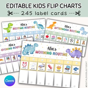 Dinosaurs Routine Chart Editable Flip Chart Toddler Morning Bedtime ...