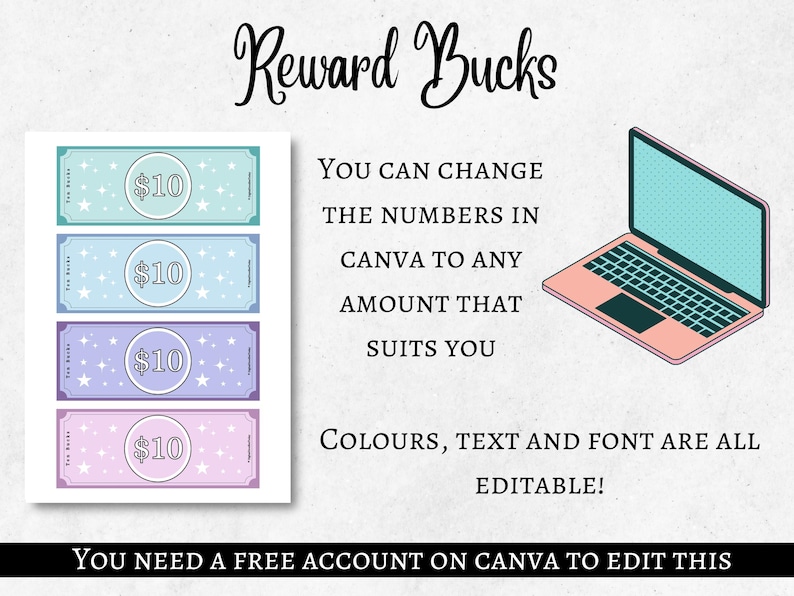 Editable Kids Reward Bucks | Printable | Mom Bucks, PDF Reward System For Kids | Chore Bucks, Good Behavior Bucks, Play Money, Pretend Money image 5