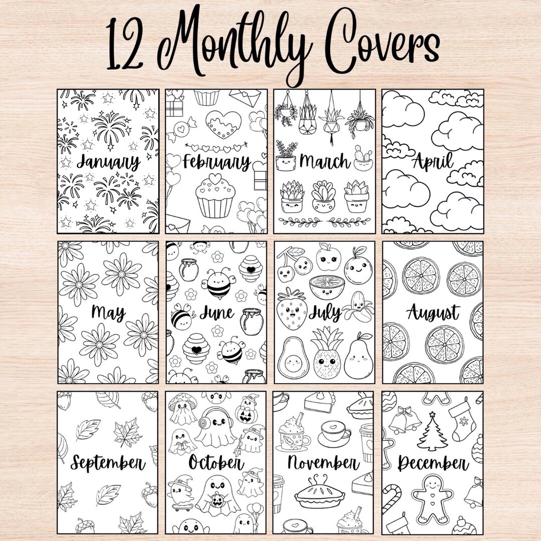 12 Monthly Planner Cover Pages Bundle Journal Printable Bujo Pre-made ...