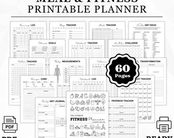 Ultimate Fitness Printable Planner | Exercise Workout Trackers | Weight loss Trackers | Step Water Cardio Weight Tracker |  Digital Download