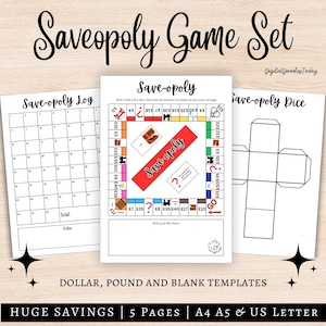 Desafío de ahorro de Saveopoly, Página de diario imprimible de Saveopoly, Juego de ahorro imprimible, Rastreador de ahorros, Objetivo de ahorro, Juego de presupuesto, BUJO