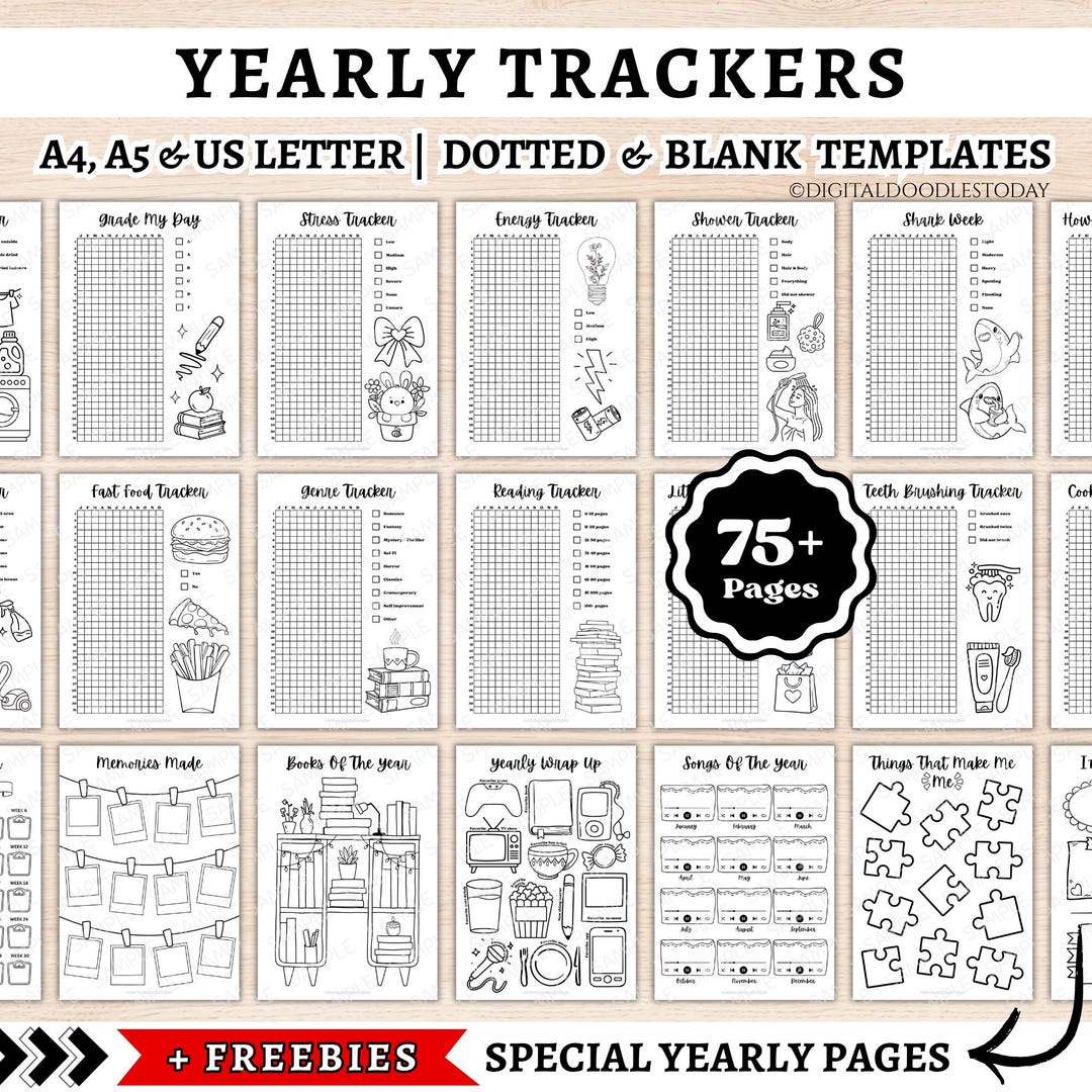 Bullet Journal Yearly Trackers Printable, Yearly Trackers Journal Pages ...