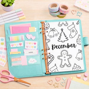 Bundel met 12 omslagpagina's voor maandplanners, printbare bullet journal-pagina's, kant-en-klare maandoverzichten, maandtitelpagina's en een sjabloon voor een inlegvel voor een dagboek. afbeelding 2