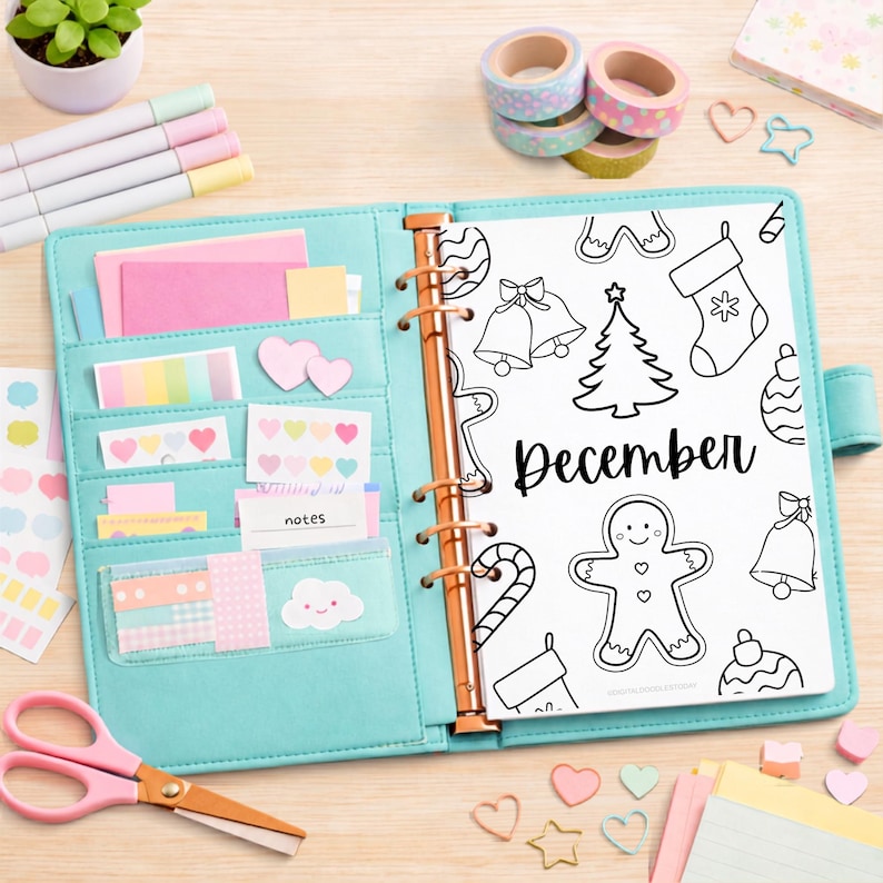 Bundel met 12 omslagpagina's voor maandplanners, printbare bullet journal-pagina's, kant-en-klare maandoverzichten, maandtitelpagina's en een sjabloon voor een inlegvel voor een dagboek. afbeelding 2