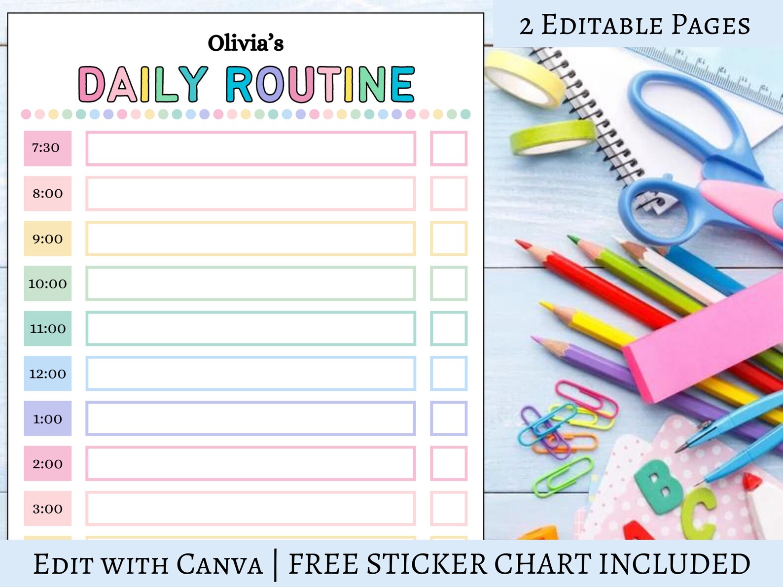 Editable Daily Routine Checklist Kids FREE Sticker Chart Printable Kids Routine Chart Kids Daily ...