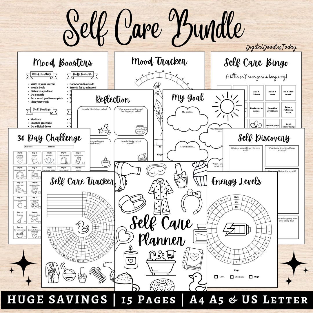 Self Care Planner Bundle, Self Care Journal, Bullet Junk Journals Pages ...