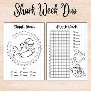 Strona śledzenia tygodnia rekina, śledzenie okresu, drukowany śledzenie, Bullet Journal śledzenie zdrowia, śledzenie menstruacji, drukowana strona dziennika BUJO