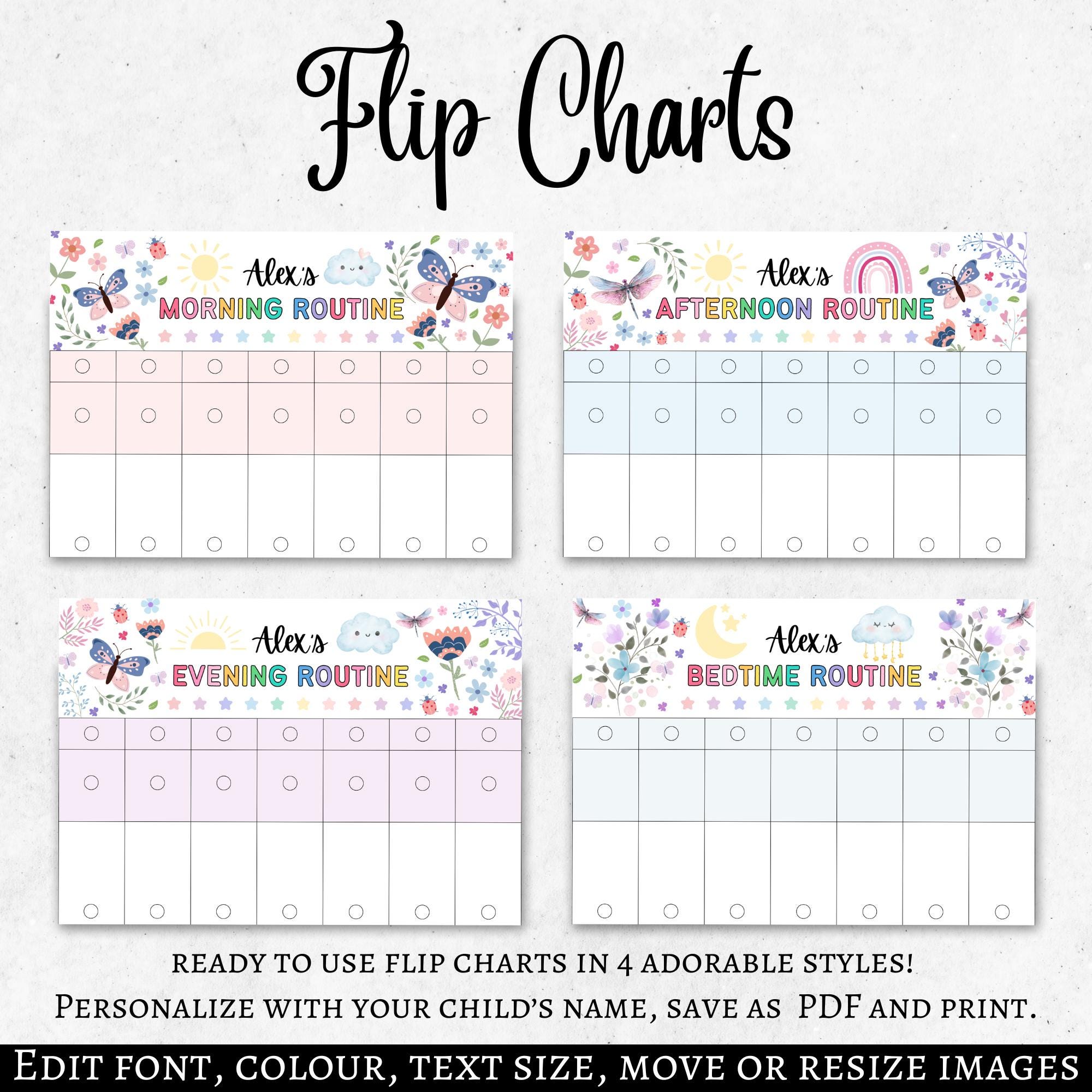 Kids Flip Routine Chart Editable Printable, Morning Evening Bedtime ...