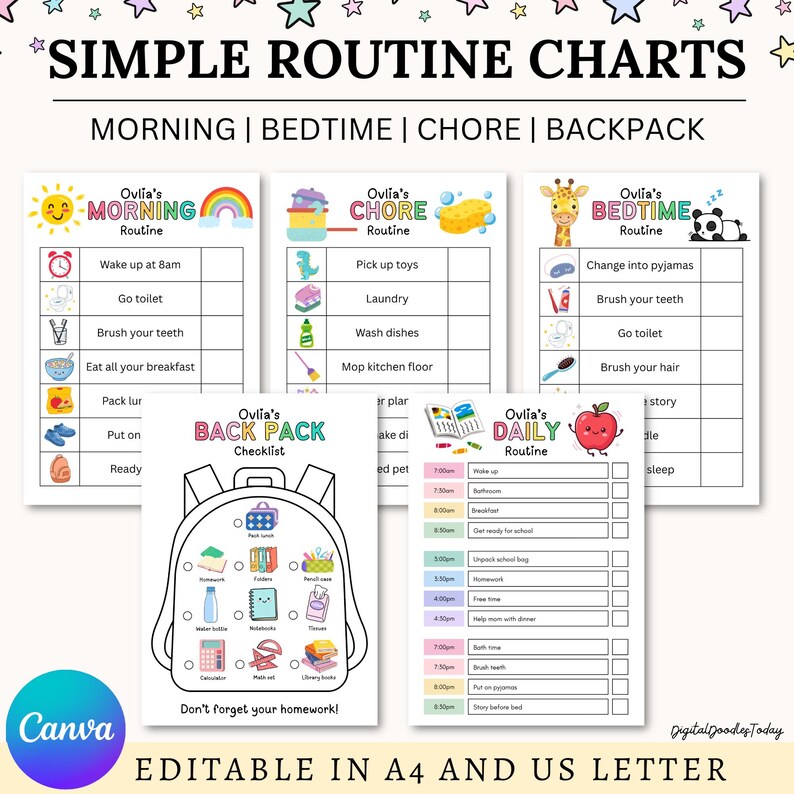 Editable Daily Checklist for Kids, Routine Chart for Kids, Backpack ...