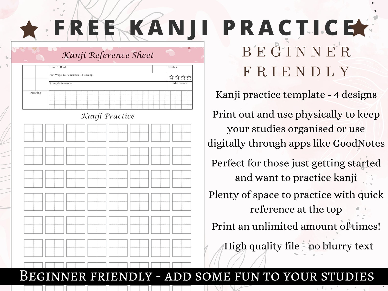 Kanji Practice Sheet Printable Worksheet for Japanese and Chinese ...
