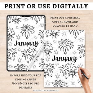 Bundel met 12 omslagpagina's voor maandplanners, printbare bullet journal-pagina's, kant-en-klare maandoverzichten, maandtitelpagina's en een sjabloon voor een inlegvel voor een dagboek. afbeelding 4