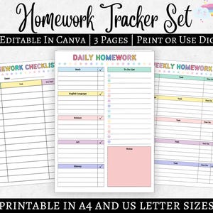 Homework Checklist Printable, Weekly Homework Tracker, Student Assignment Organizer, Academic School Planner, Daily Study Schedule PDF