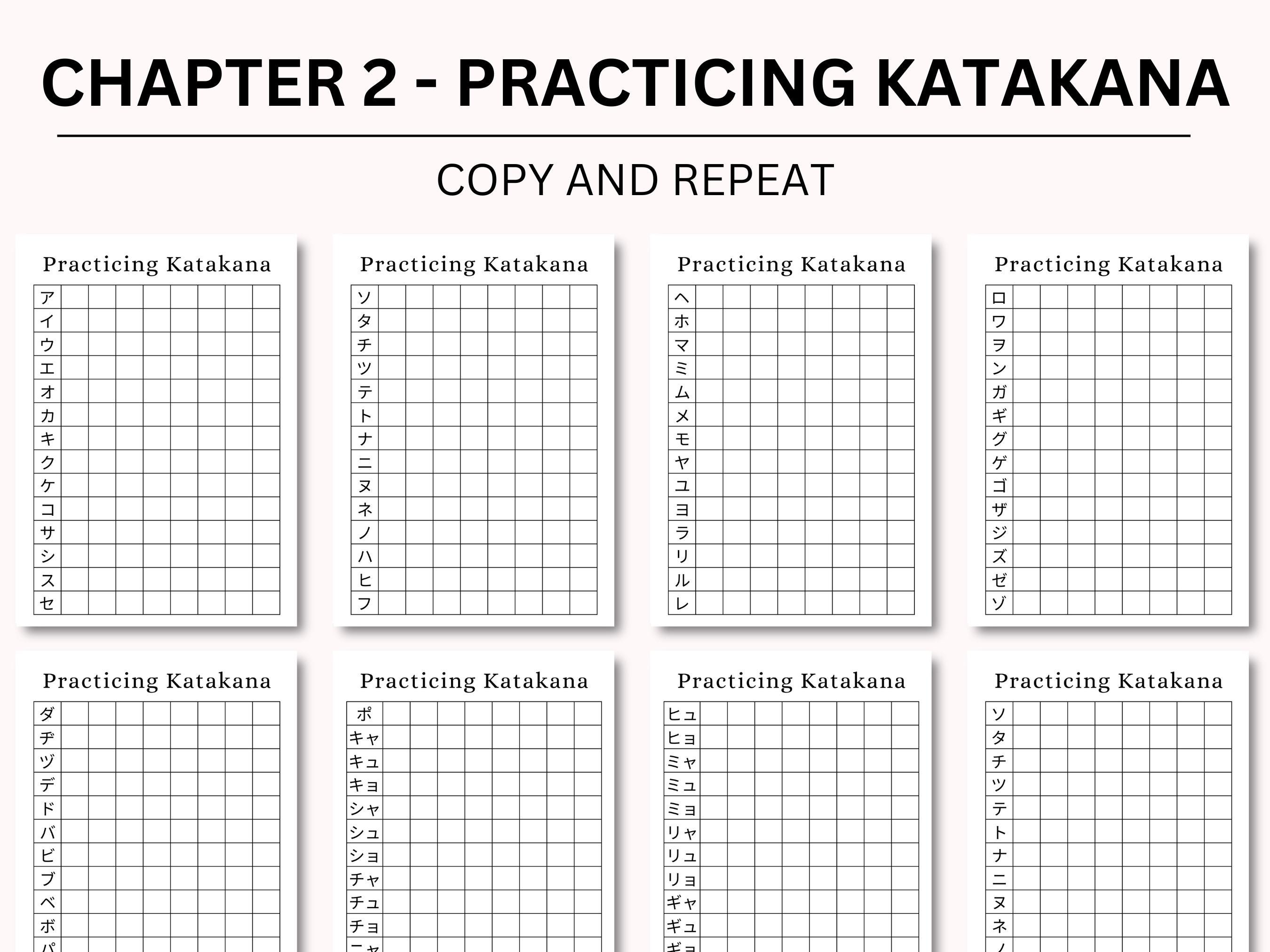 Japanese Katakana Workbook | Printable Japanese Writing Practice Sheets ...