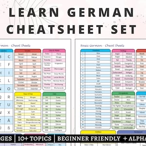 German Cheat Sheets, German Language Learning, German Alphabet, German Practice, German Vocabulary Beginner, German  PDF Printable