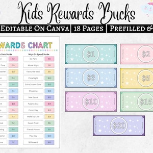 Bearbeitbar Kids Reward Bucks | Druckbar | Mom Bucks, PDF Belohnungssystem für Kinder | Chore Bucks, Good Behaviour Bucks, Spielgeld, so tun, als Geld