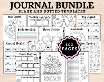 2026 journal planner download,2026 planner bundle,Premade bullet journal monthly yearly trackers pdf,Mood Trackers,Reading,Fitness,Habit A5