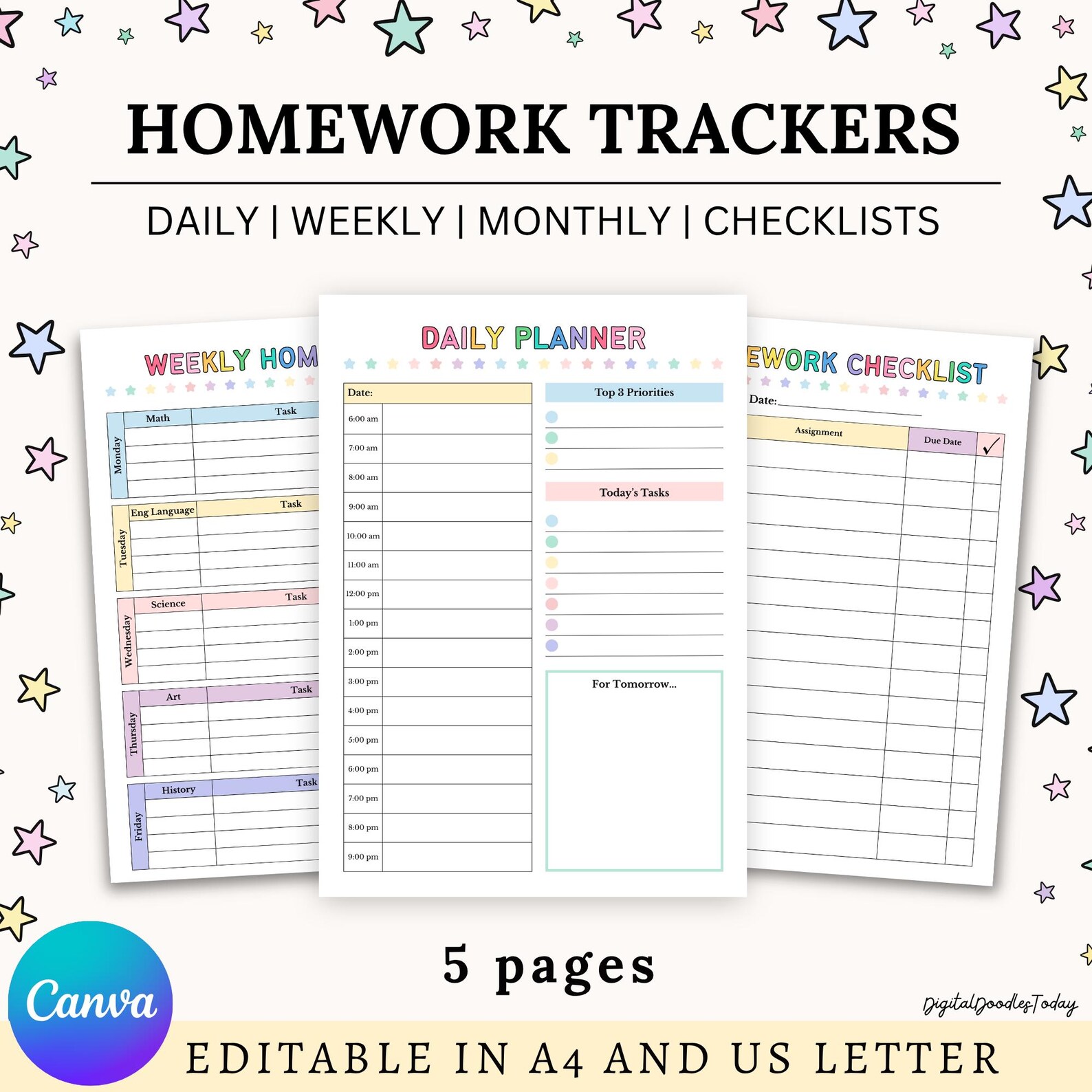 Editable Homework Planner Checklist | Printable Kids Homework Trackers ...