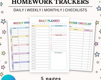 Editable Homework Planner Checklist | Printable Kids Homework Trackers | Assignment Checklist | Study Planner | Daily Weekly Homework Log