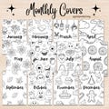 12 monthly planner cover pages bundle journal printable bujo pre-made,Monthly dashboard,Monthly title pages coloring journal insert template